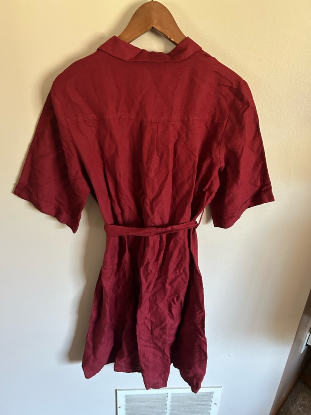 Angel | Red Linen Blend Button Down Belted Collared Dress - Picture 5 of 5
